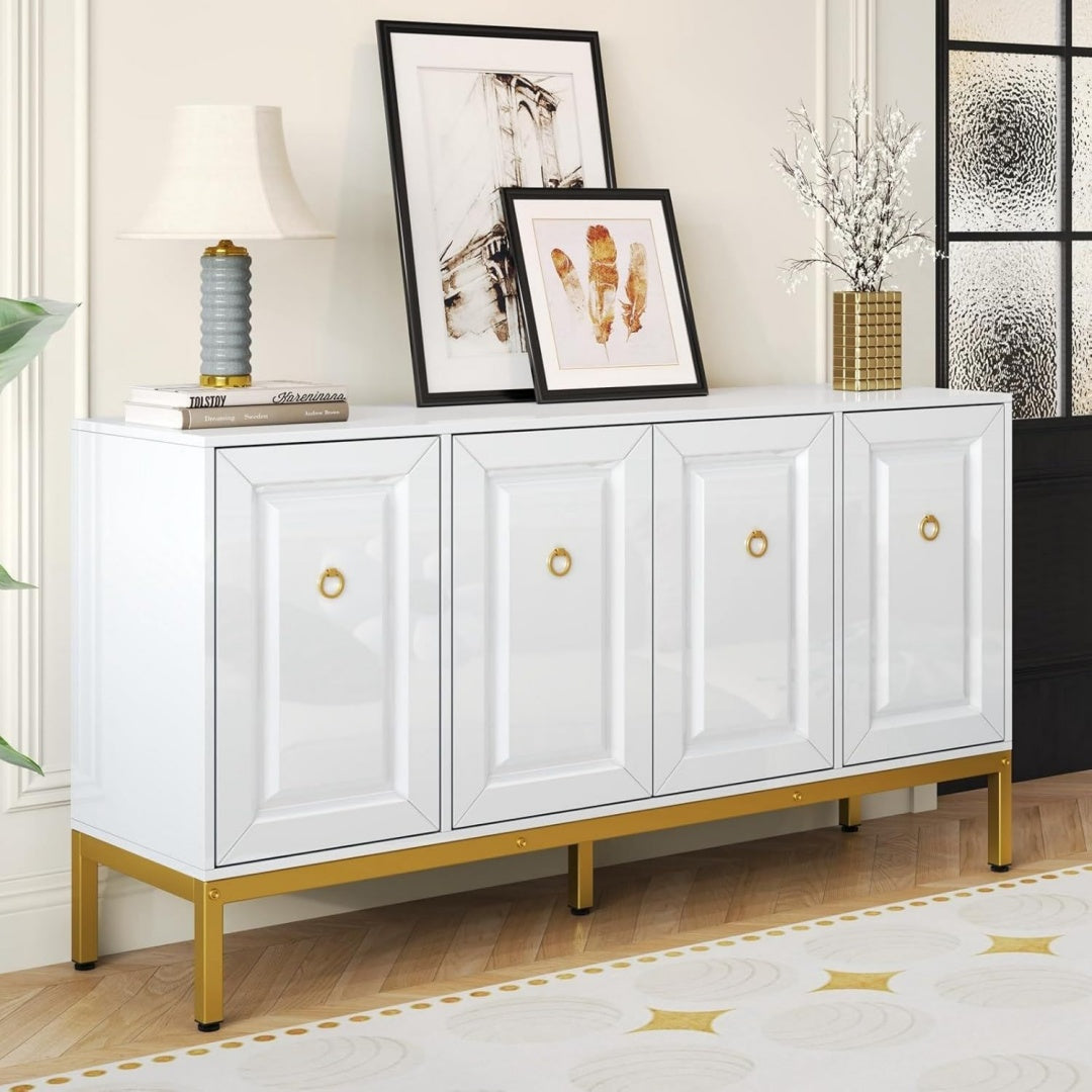 Buffet en MDF et metal avec des etageres reglables en hauteur