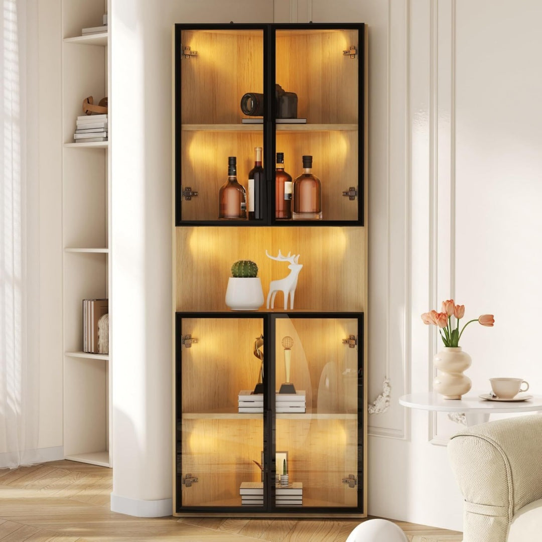 Rangement vitrine, gris clair avec etageres reglables