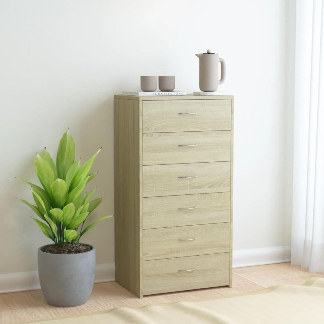 Buffet gris clair fonctionnel assemblage facile 6 tiroirs
