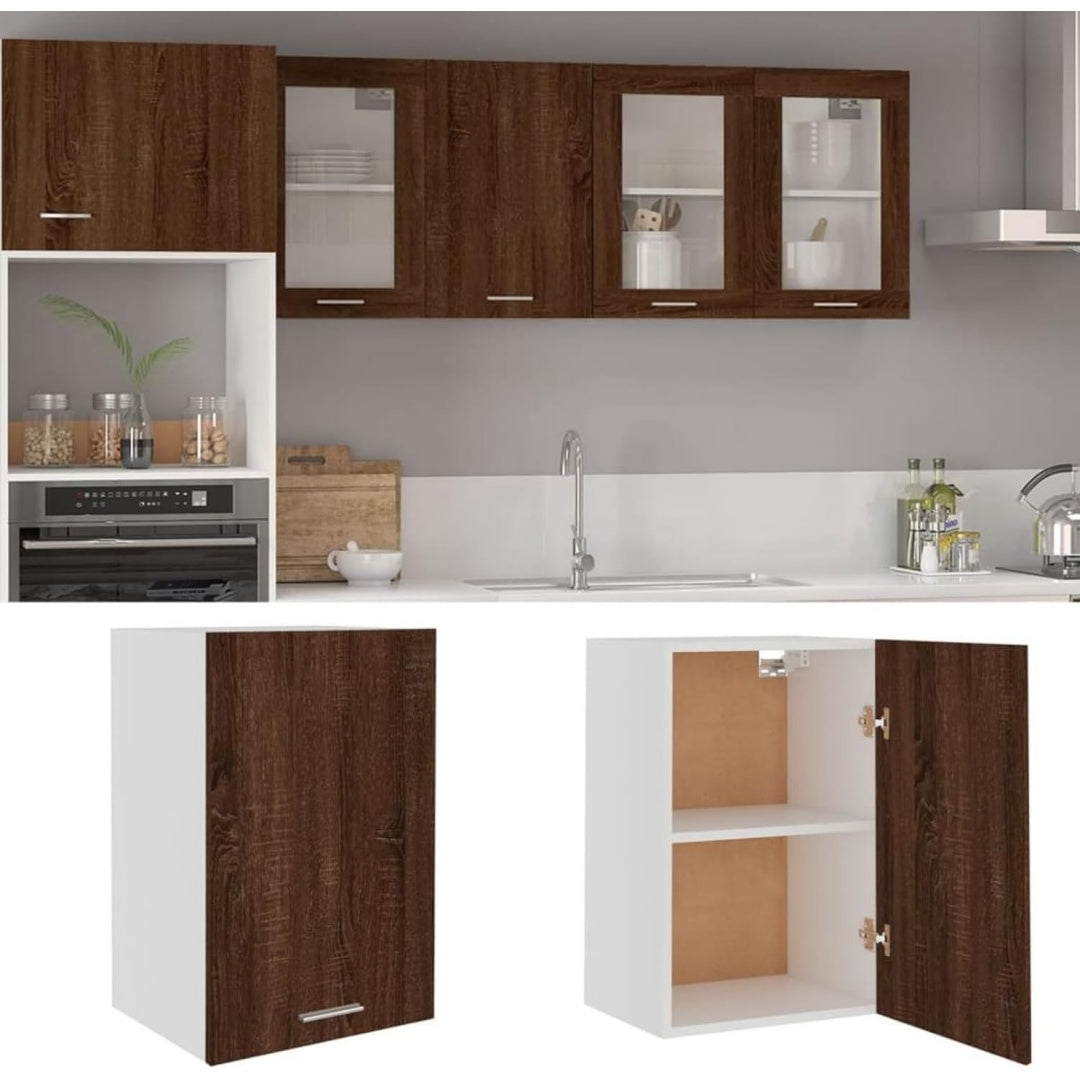 Armoire suspendue marron, installation murale, gain de place, rangement optimise