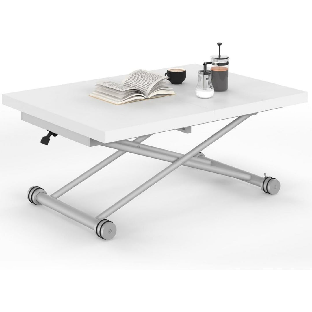 Table de salon gris clair plateau relevable, 160 x 70 x 75