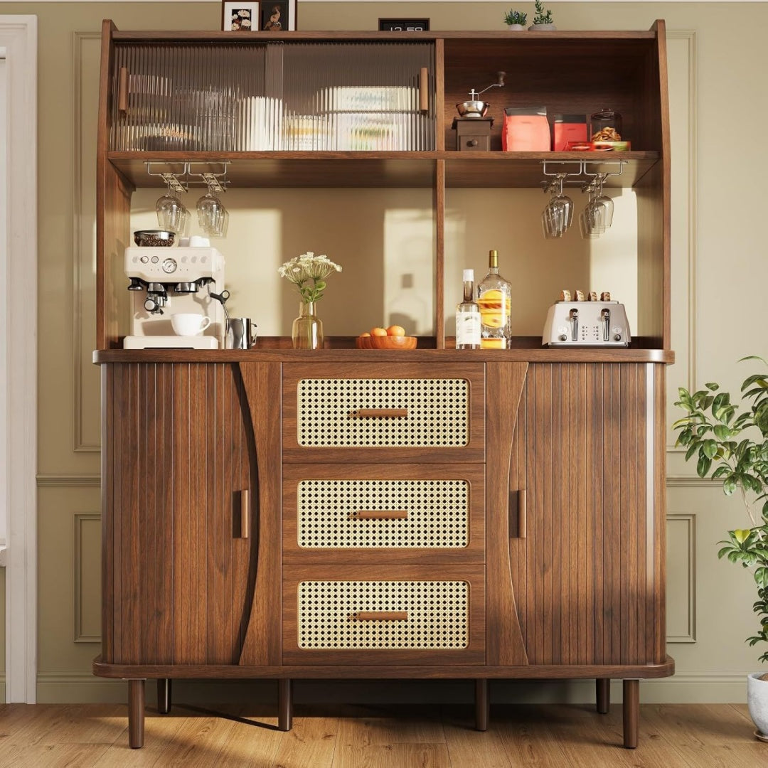 Sideboard esprit rustique marron en verre, avec prises USB