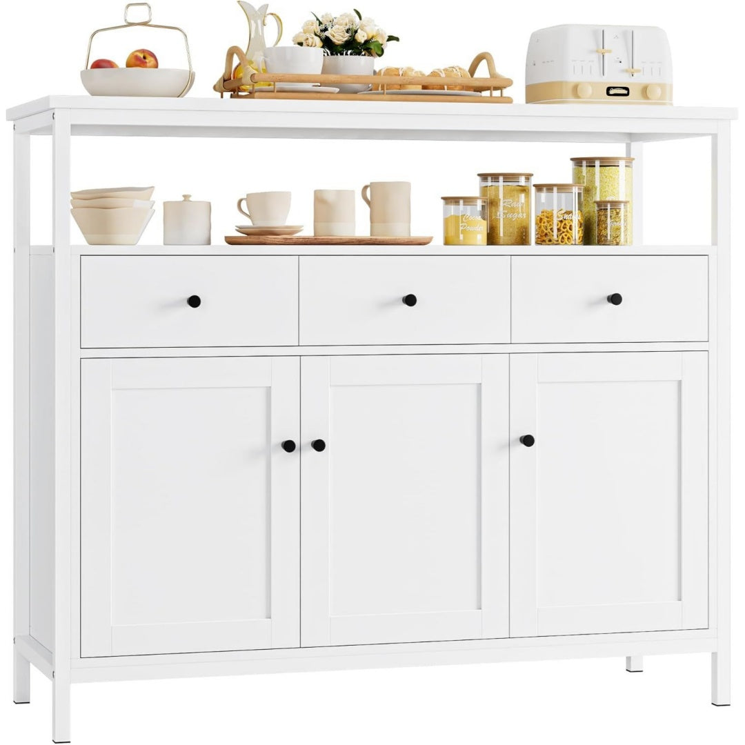 Contemporain, Bahut gris clair en bois avec 3 tiroirs et 3 portes