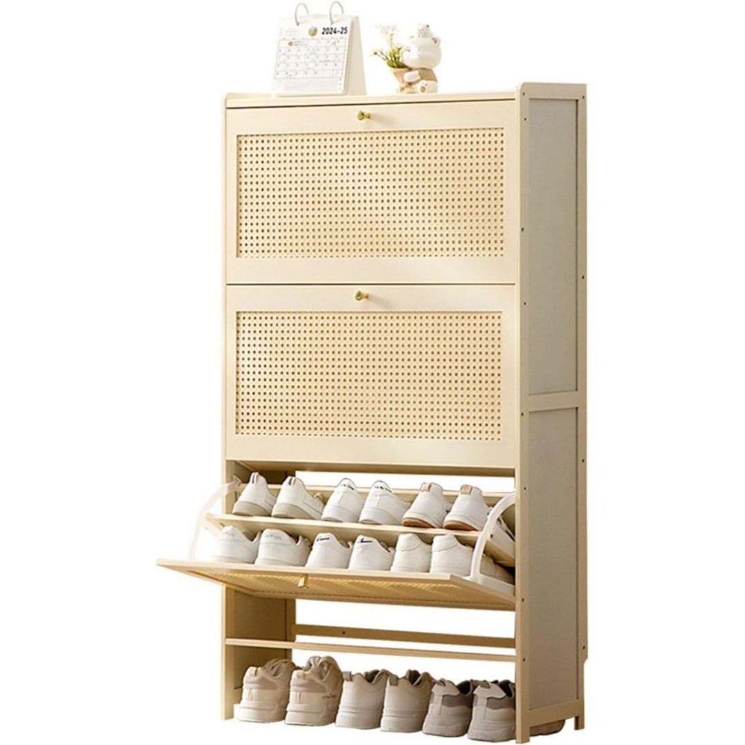 Range-chaussures en rotin avec 3 portes et des portes en rotin tresse