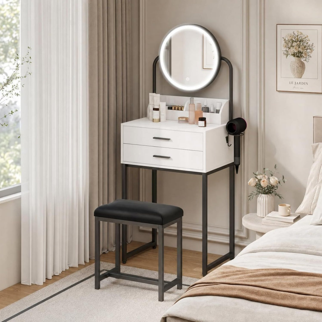 Table beaute gris clair miroir classique
