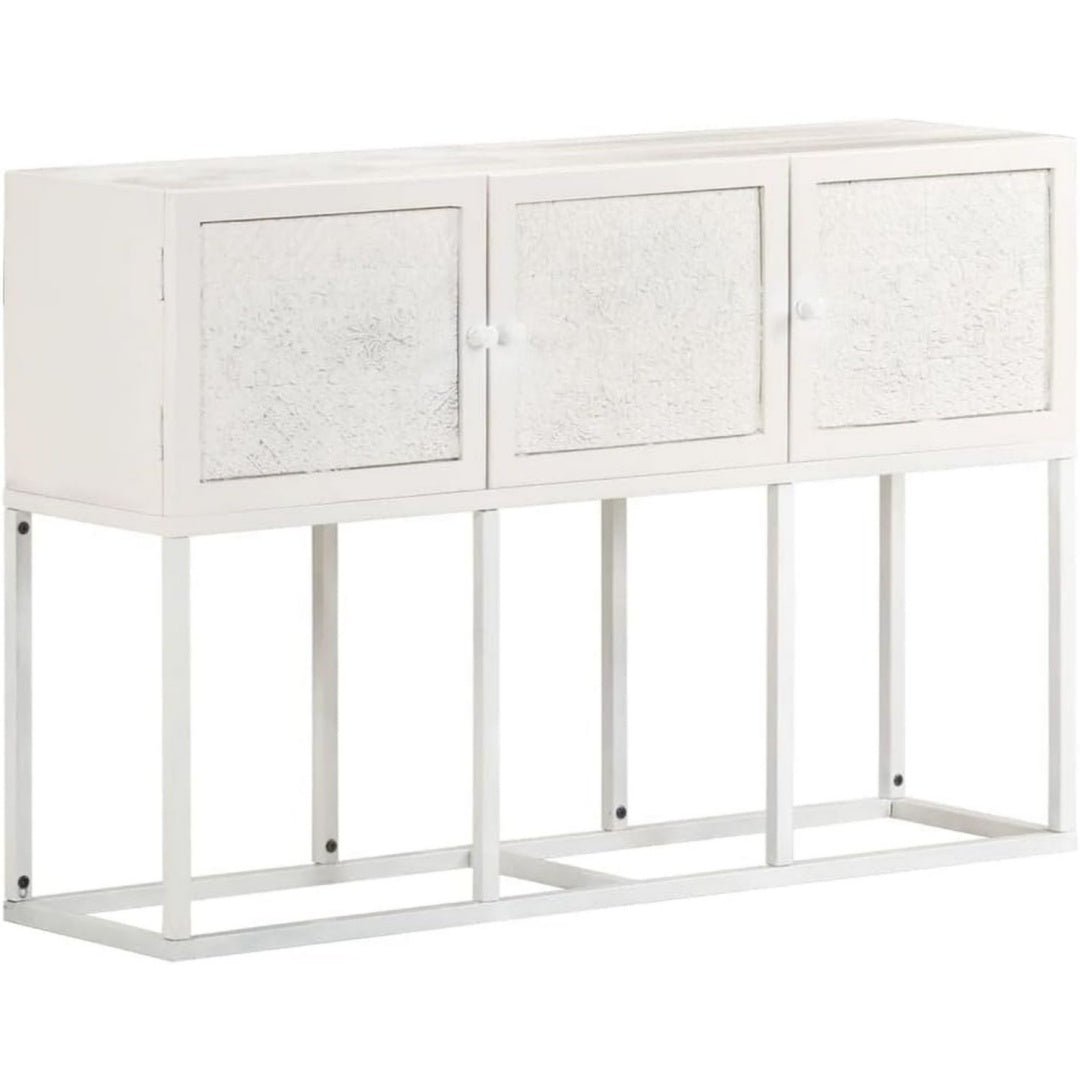 Meuble de rangement buffet gris clair en bois, trois portes