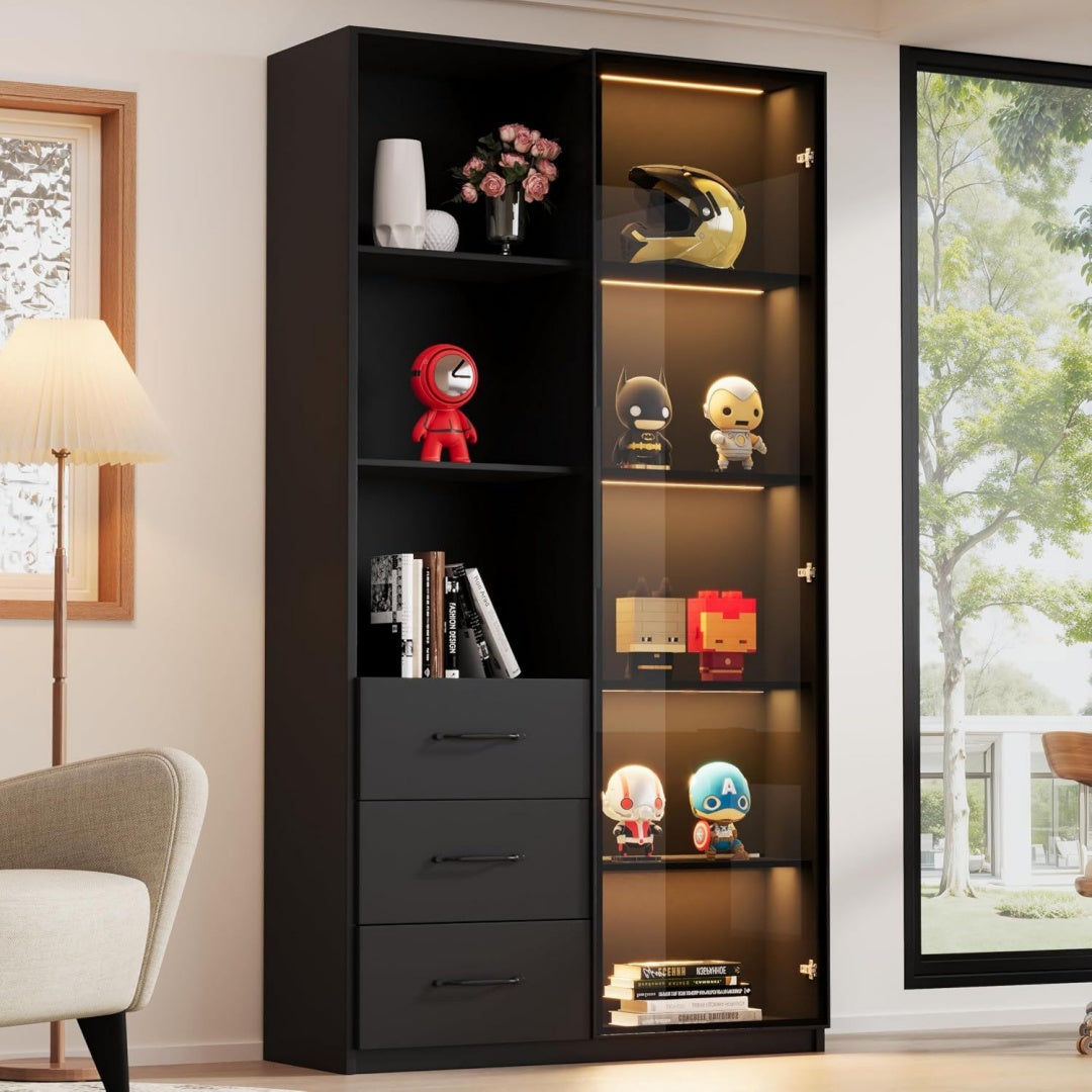 Idee, vitrine gris en panneau de particules 3 tiroirs
