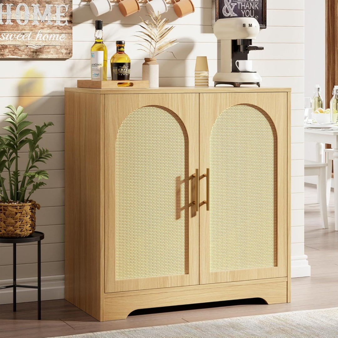 Credence coloris beige metal, a 2 portes pour 77 cm de rangement