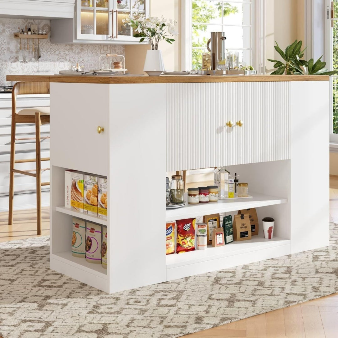 Meuble ilot de cuisine gris clair, contemporain, ideal pour cuisine