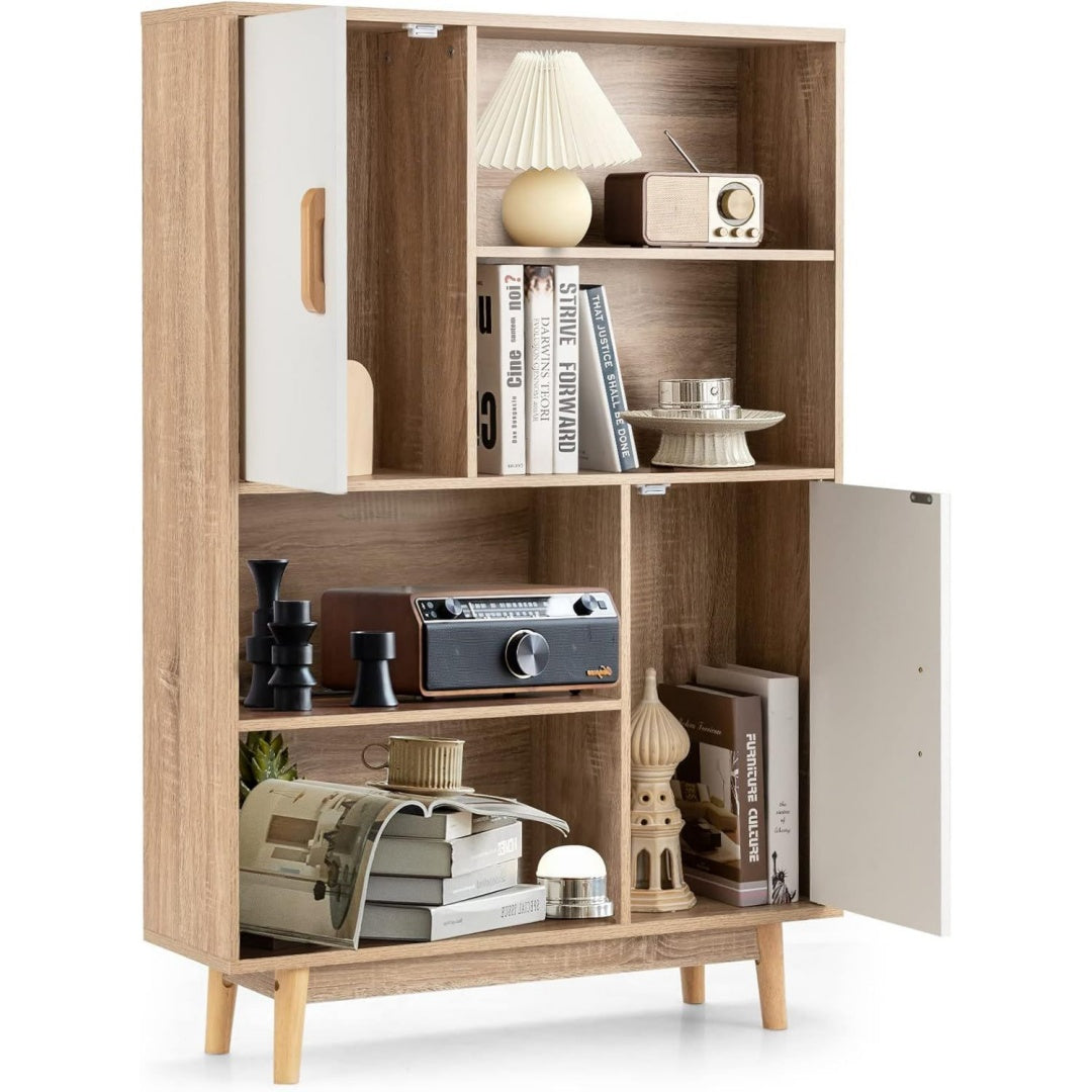 Bibliotheque marron avec 2 portes et 4 etageres et securite renforcee