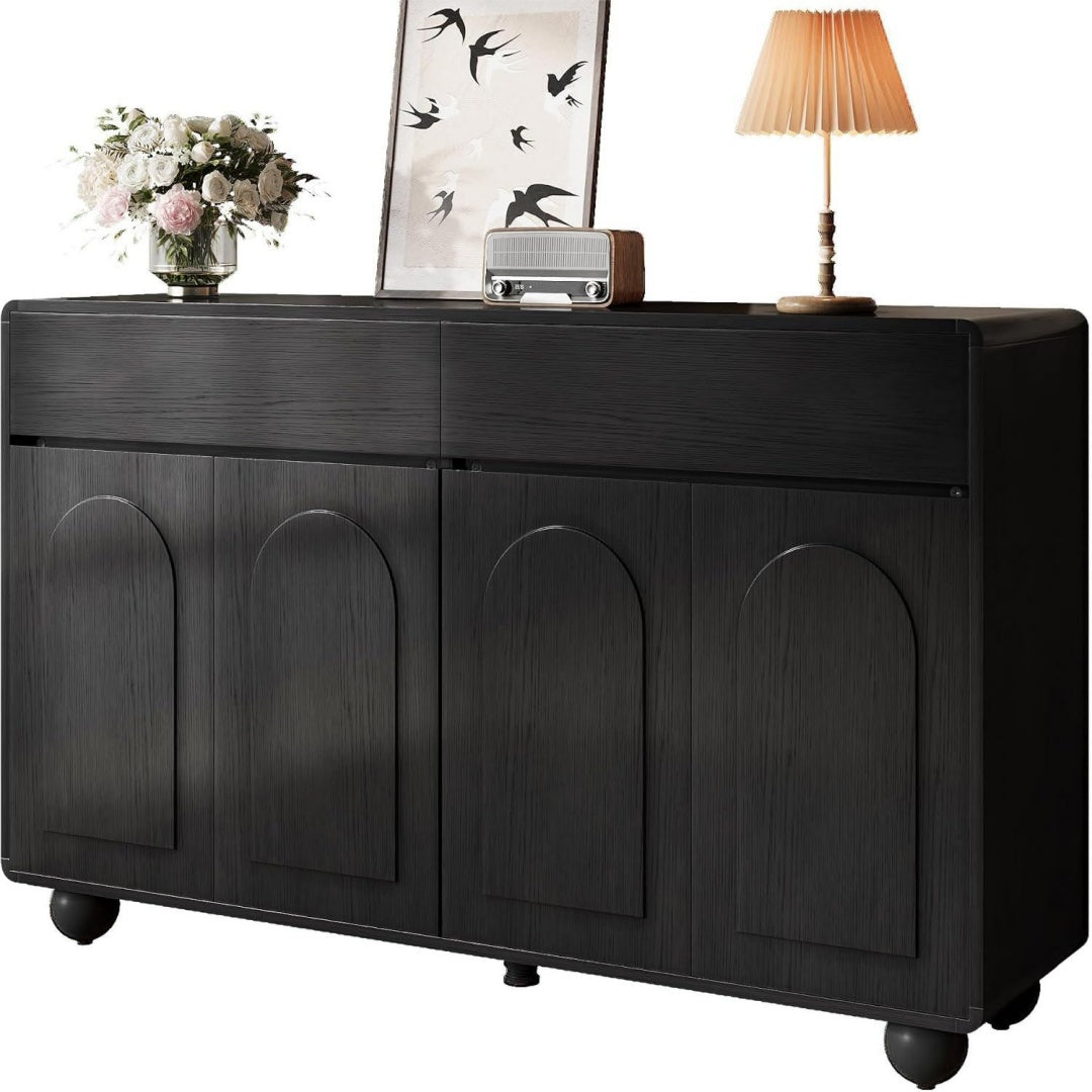 Buffet noir, quatre portes, deux tiroirs
