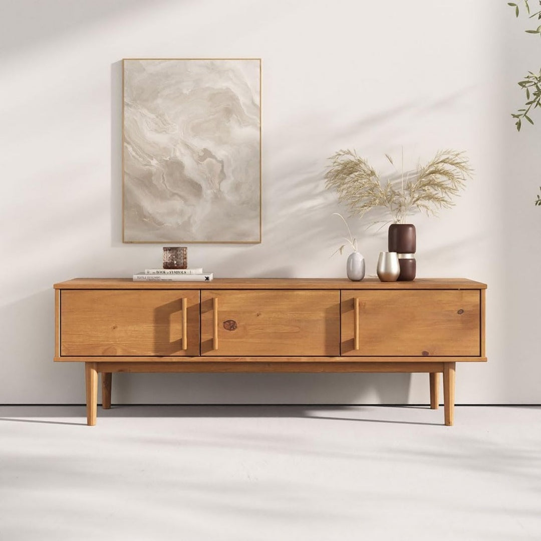 Meuble TV design moderne gris clair en bois massif de pin