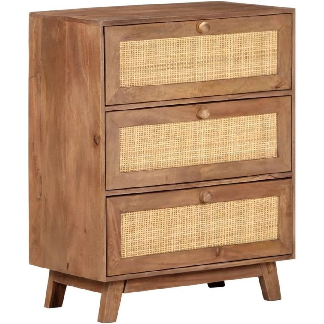 Marron, vaisselier en bois style rustique 3 tiroirs