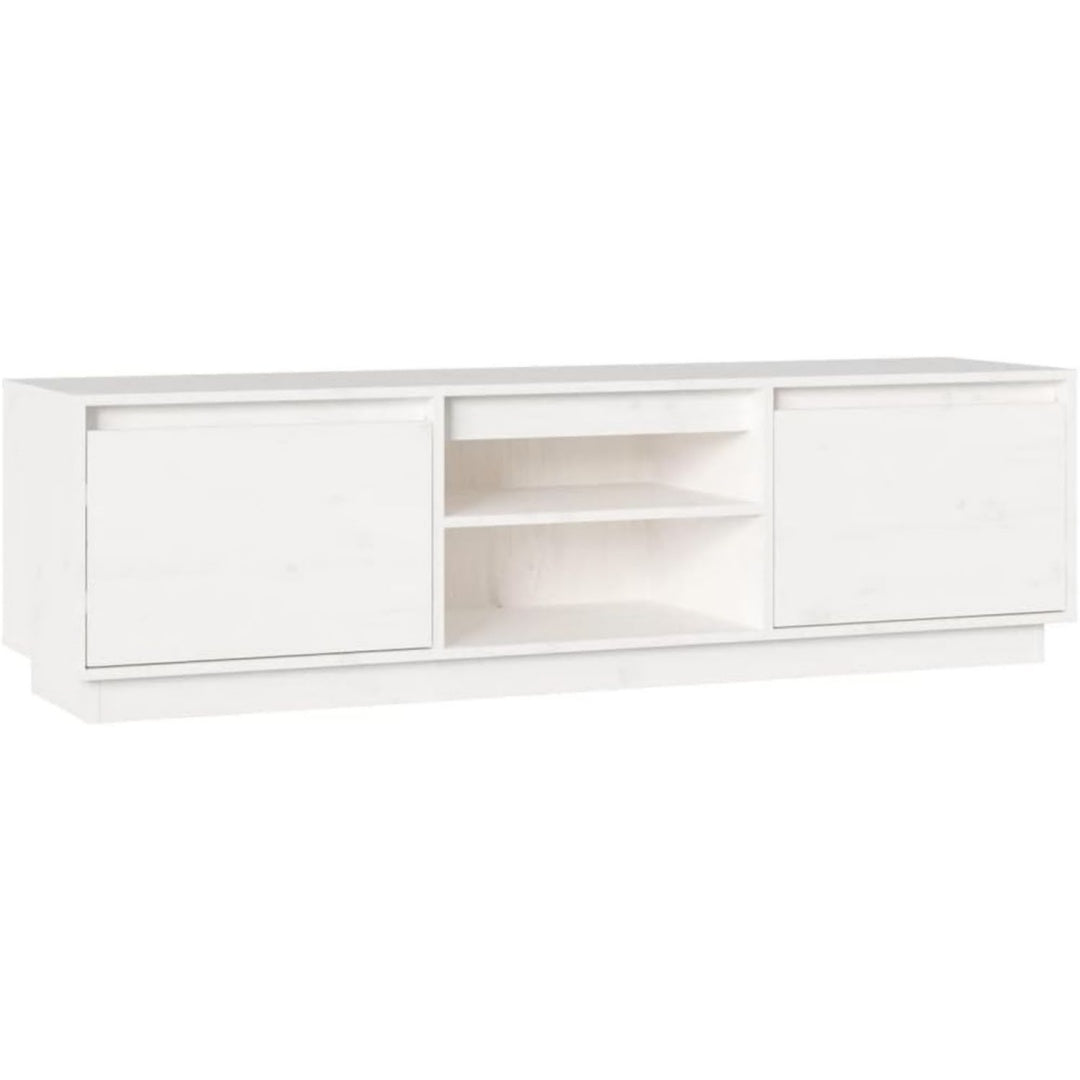 Meuble TV en bois massif gris clair 2 niches