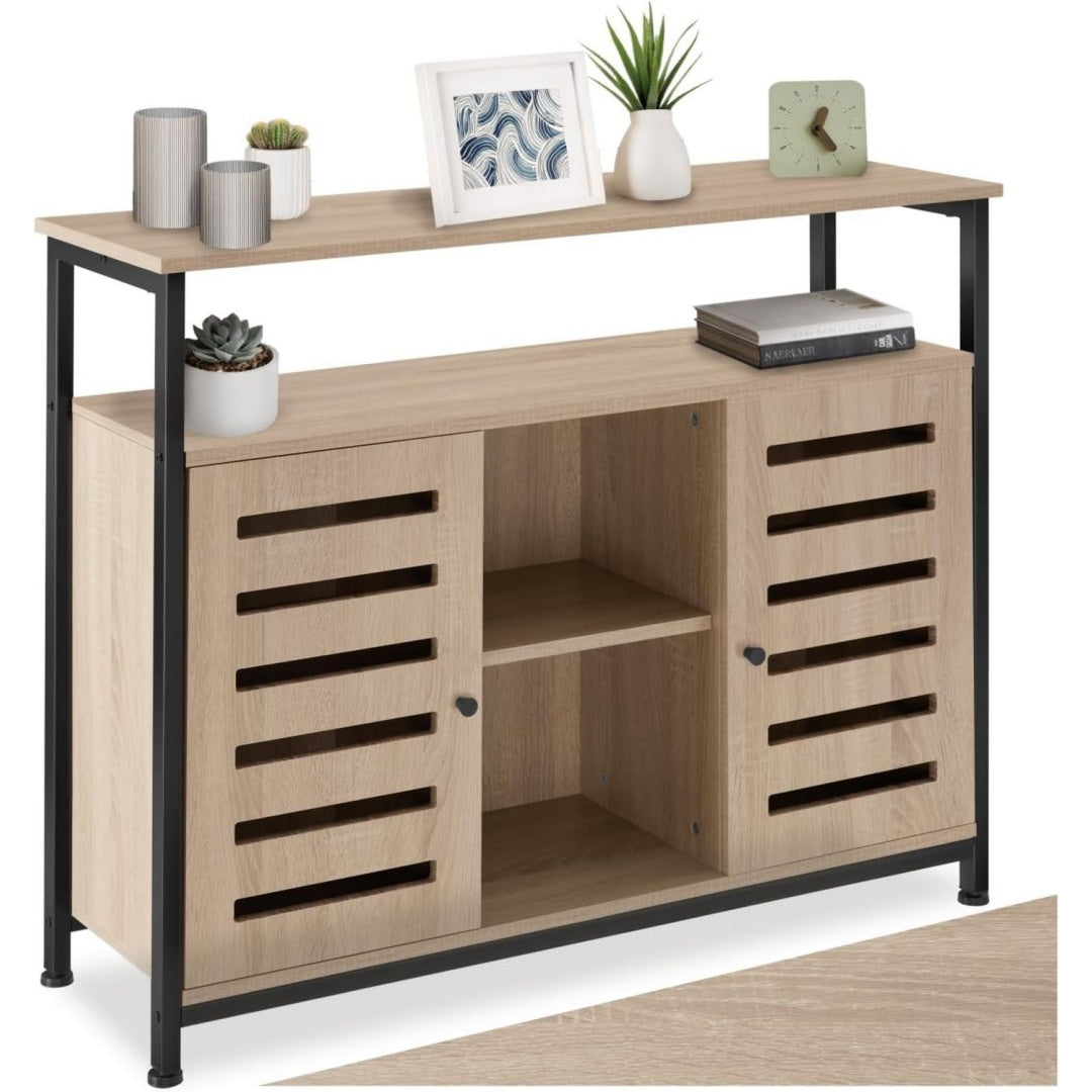 Credence style industriel beige 2 etageres, bois ingenierie durable