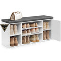 Banc de rangement gris clair avec coussin rembourre en tissu