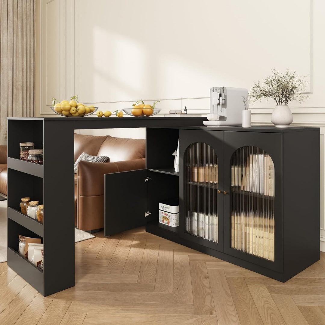 Buffet haut en MDF et verre avec une rallonge integree