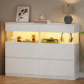 Commode haute beige 2 etageres reglables, bois ingenierie et design moderne